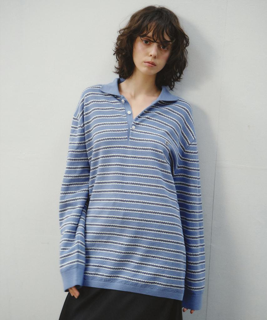 CITTA Soft Loop Stripe Collar Knit_Ctk265(Blue)