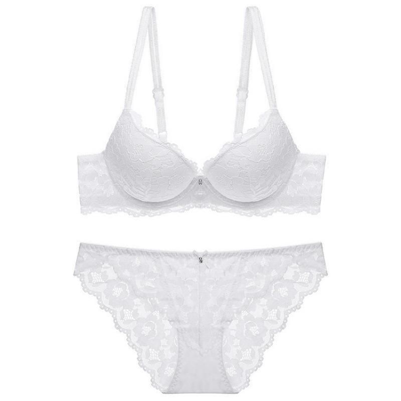 French Sexy Lace Bra Set,Push‑Up Bra Set for Small Bust,Gather Side Fat Lingerie Set