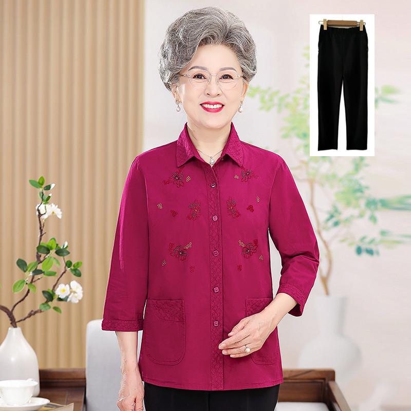 

Spring Cotton Shirt for Middle-aged & Elderly Women - 3/4 Sleeve Lightweight Jacket Top 3XL (125-140 lbs)