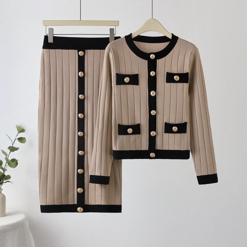 Dameloungesett 2-delt antrekk Langermet strikket genserstopper Kroppsnær skjørt Treningsdress Tykk Høst Vinter Reise Joggedress for kvinner