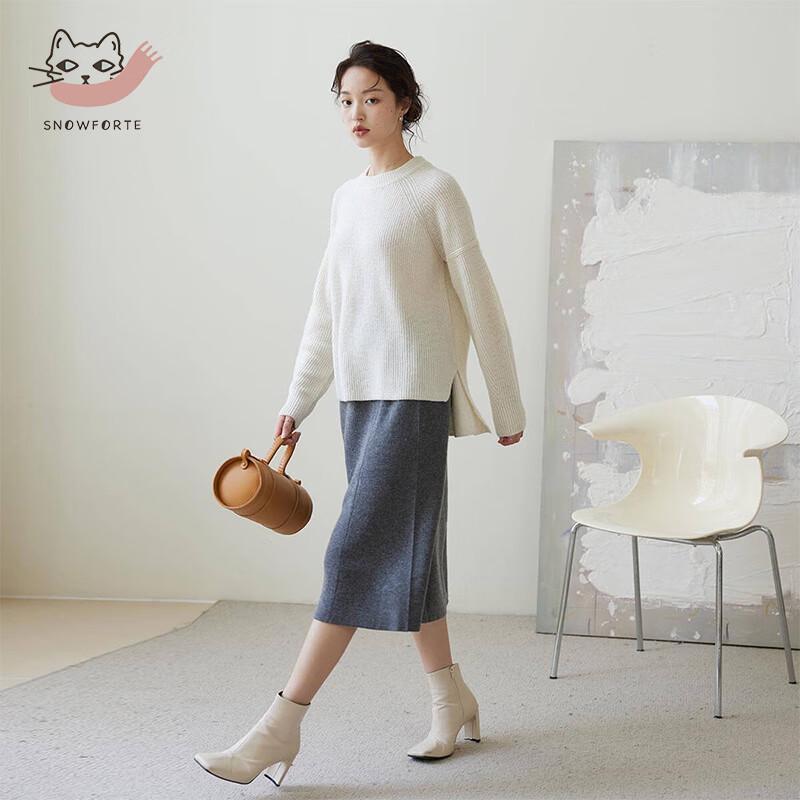 Women's Loose Fit Drop Shoulder Knitted Wool Blend Sweater