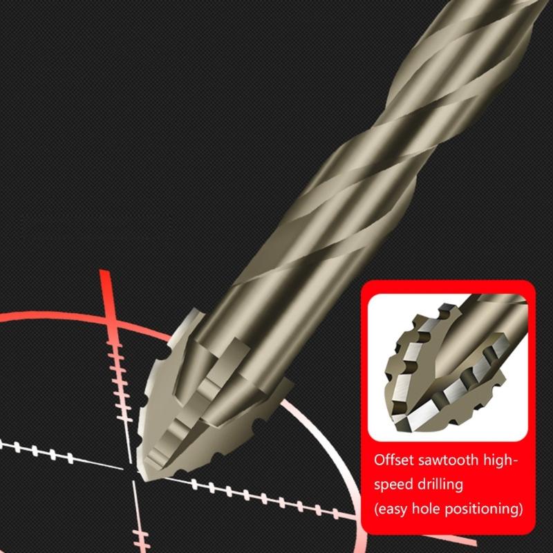 Serrated Tile Drill Bit Four-Edged Hexagonal Shank Drill Bit Drilling Tool for Glass Ceramic Concrete Brick