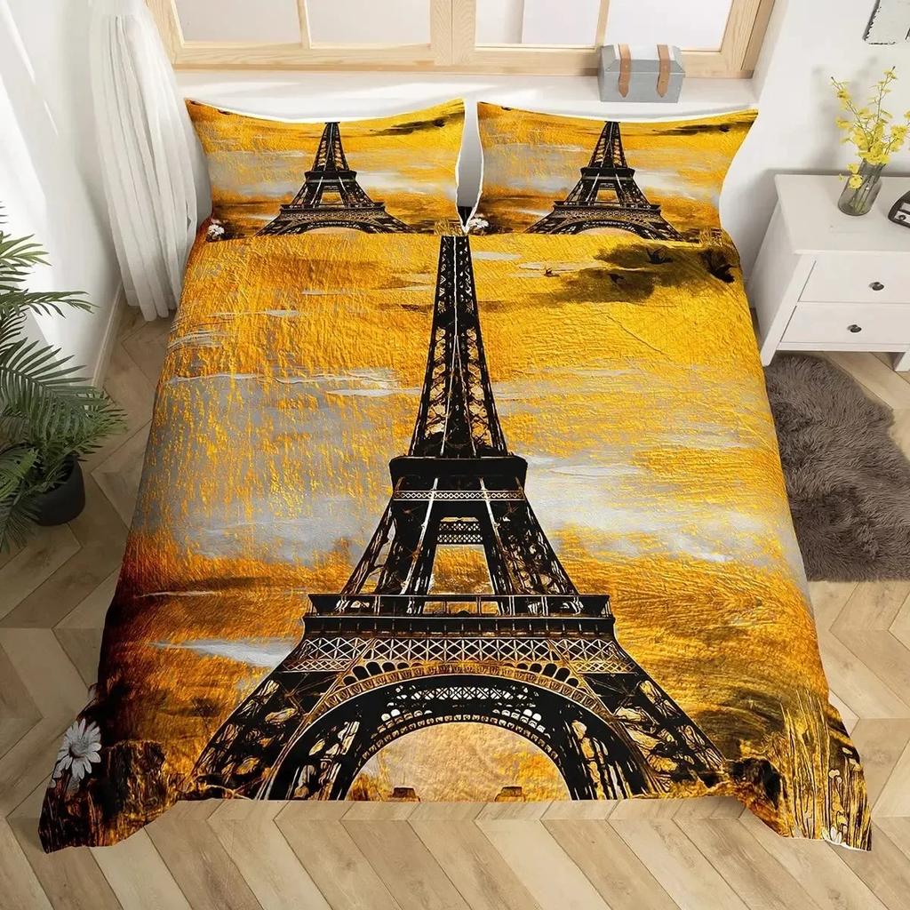 Vintage Eiffelturm Bequemer Bettdeckenbezug Kissenbezug Bettwäscheset Kinder Schlafzimmer Dekoration Heimtextil