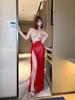 Sexy Mesh Long Dress with U-Cup Push-Up Lingerie - See-Through Nightclub Technician Uniform