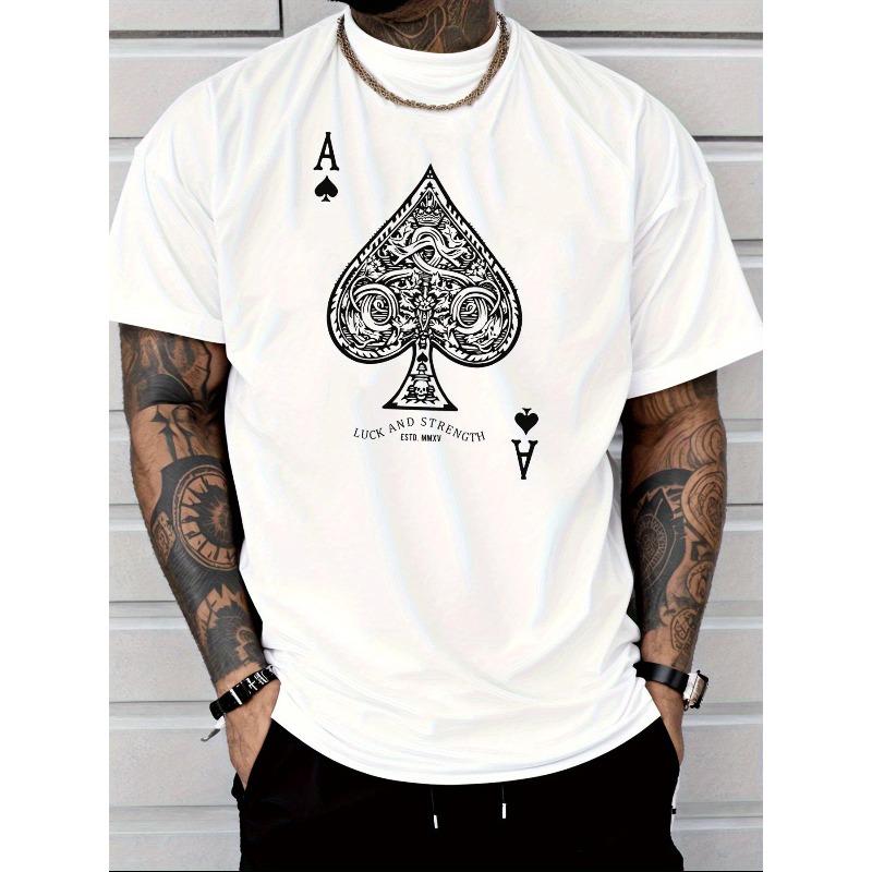 

European sizes Men s Ace of Spades Spade Lettering T-Shirt - Luck & Strength Symbol, Breathable Short Sleeve Casual Tee for Gym, Poker Nights 4XL білий
