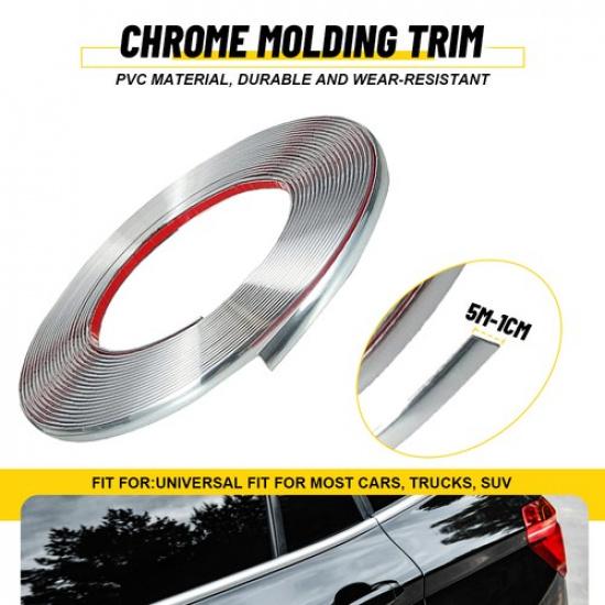 10mm Chrome Trim Molding Strip Car Door Window Bumper Side Trime Protector 16FT