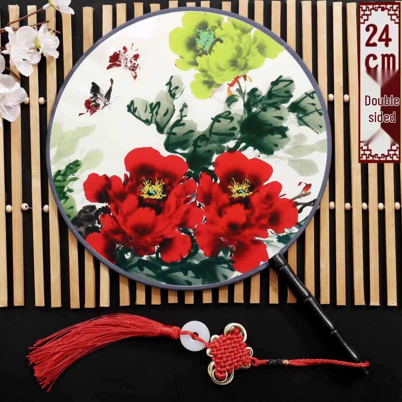 Neuer doppelseitiger runder Cheongsam Performance Tanzfächer