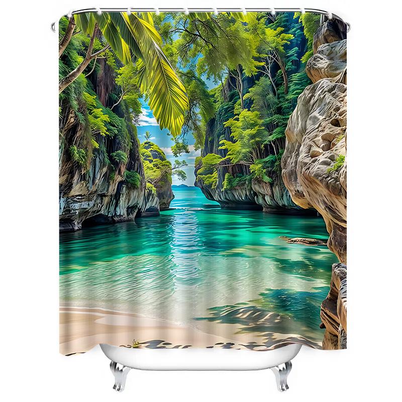 Tropical Rainforest Scenery Shower Curtain Waterproof And Anti-Mildew Bathroom Hanging Curtain Unique Creative Home Decoration