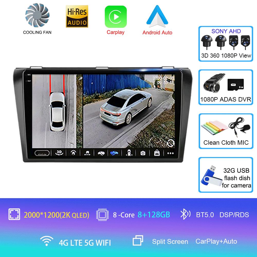 2 Din Car Radio Android 14 For Mazda 3 2004-2009 Multimedia Player Stereo Navigation with BOSE Carplay Speakers Head Unit Video