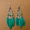 Green Natural Water Drop Feather Earrings for Women Vintage Boho Long Rhinestone Crystal Dangle Earring Vacation Jewelry