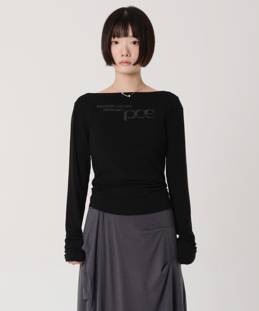 PEACE MAKER Pce Crack Logo Boat Neck Slim Long Sleeve (Black)