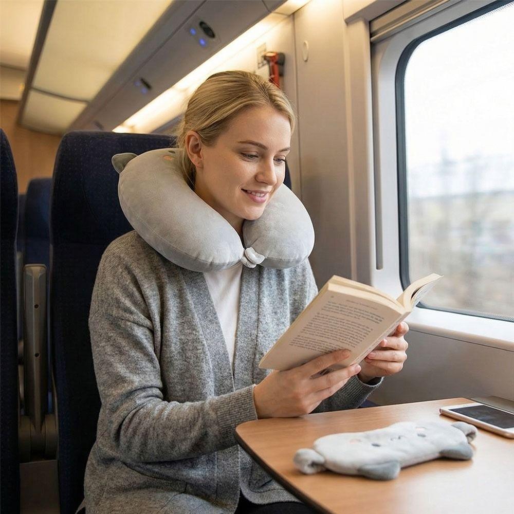 Cute Comfortable U-shaped Pillow Support Ergonomics Neck Support Pillow Portable Slow Rebound Eye Mask Long Flight