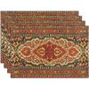 Comfoyar Boho Vintage Red Placemats Set of 4, 12x18Inch Non-Slip Linen Bohemia Flower Place Mats, Washable Absorbent Rustic Country Style Table Mats