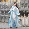 Chinese Wei Jin Dynasty Style Hanfu For Handsome Men, Martial Arts Style Cross Collar Sleeve One-piece Skirt Print Set