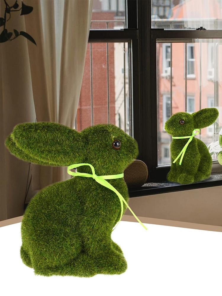 New Flocking Simulation Moss Stereoscopic Simulation 15cm Green Bunny Holiday Decoration Apply To Gardening Home Ornament