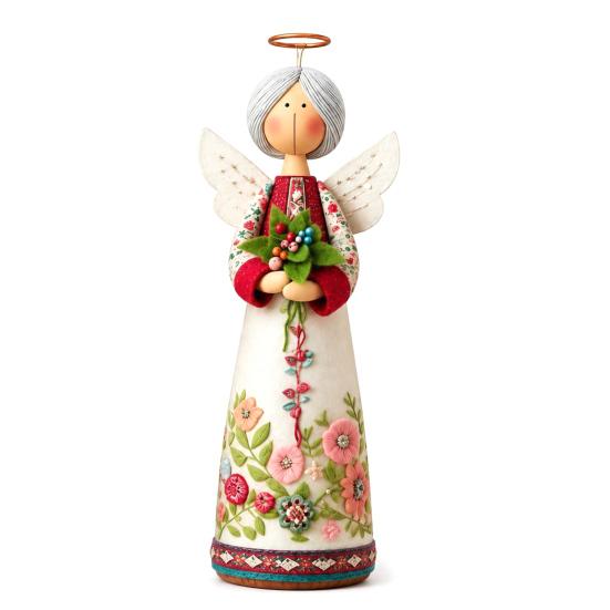Hand-carved Decoration Vintage Floral Figurine Ornament, Hand Carved Flower Angel Statue, Decorative Figure with Wings Home Table for Living