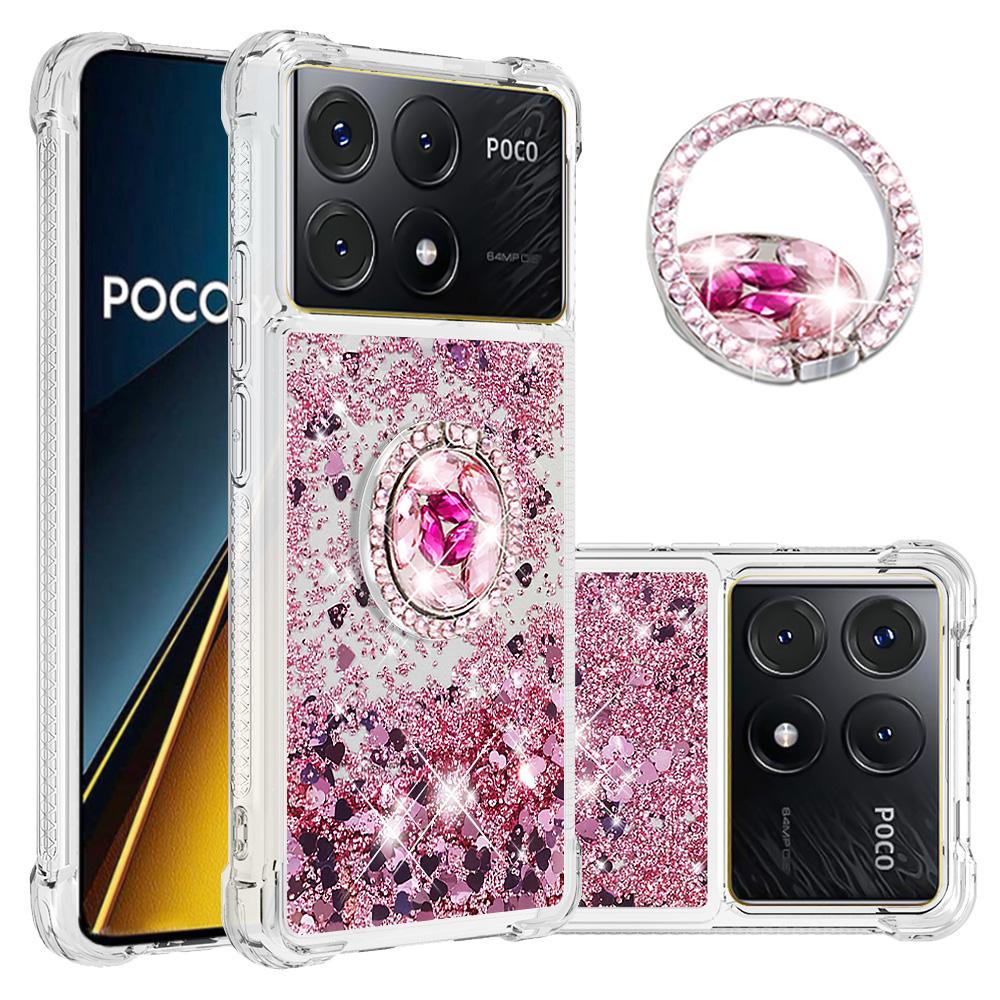 

For Xiaomi Poco X6 Pro 5G/Redmi K70E 5G TPU Case with Kickstand Quicksand Shockproof Cover Rose Gold/Hearts
