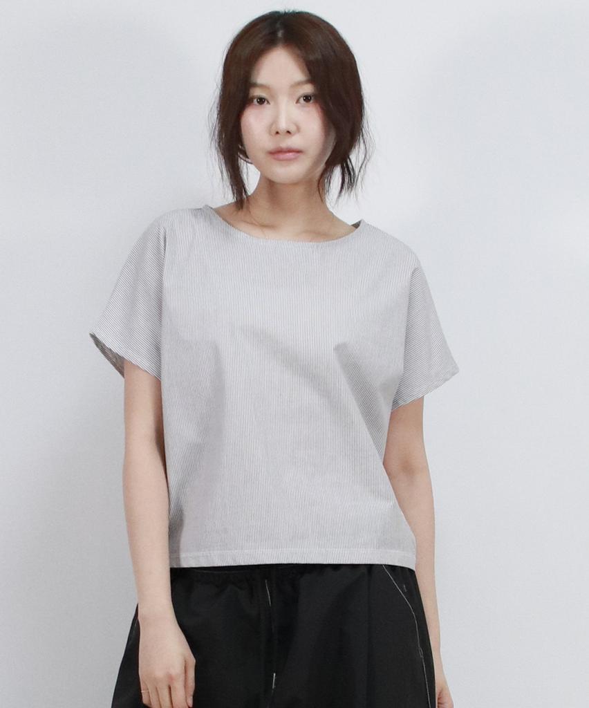 Deumakeu Stripe Mini French Short Sleeve Shirt Black