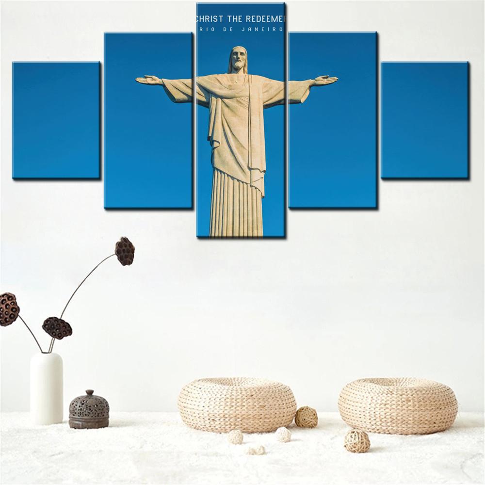 

5 Pieces Canvas Wall Arts Poster Painting World Christ the Redeemer Statue Wallpaper Home Decor Picture Printing Living Room Art 20X35 20X45 20X55CM