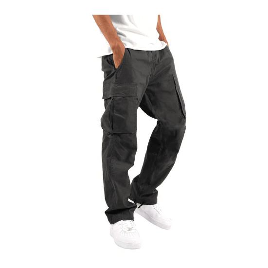 Herren Cargohose mit mehreren Taschen, Kordelzug, elastischer Bund, verstellbares Bein, Übergröße, locker, einfarbig
