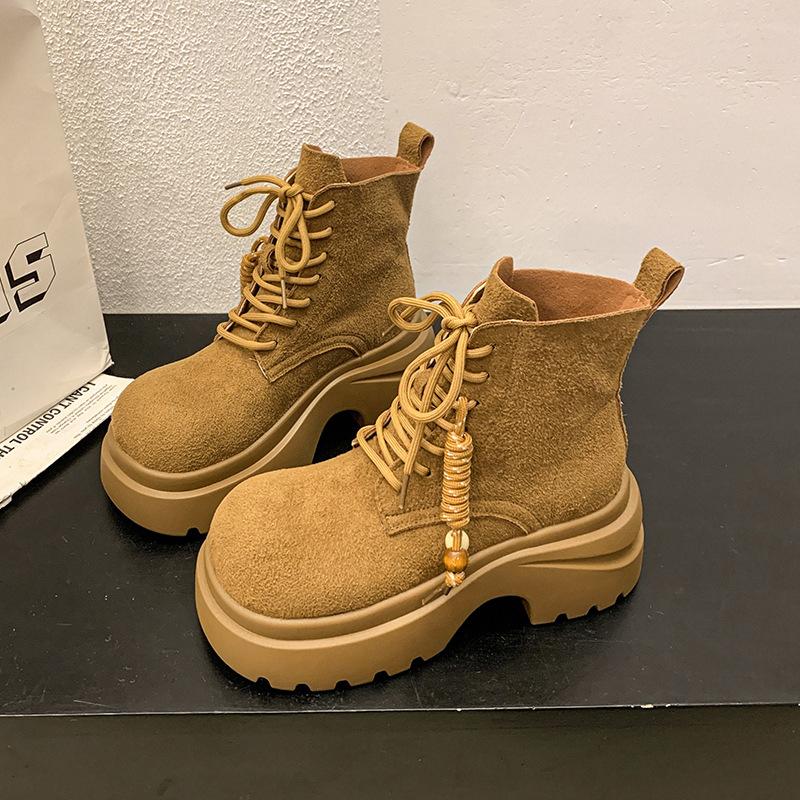 Solid Color Lace-up Platform Fashion Retro Fashion Boots Women's 2025 Autumn and Winter New Short Boots Martin Boots Versatile Boots