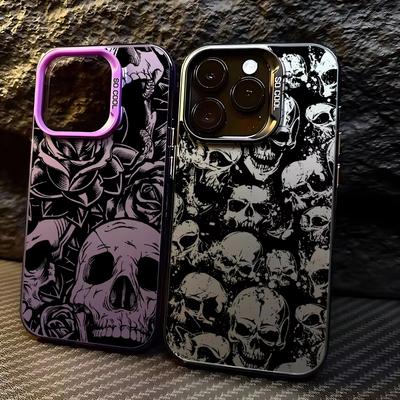 Czarna Artystyczna Czaszka Etui na Telefon Dla iPhone 16 15 14 13 12 11 Pro Max X XR XSMAX 8 7 Plus 16E Cukierkowe Matowe Odporne na Wstrząsy Tylne Pokrowce