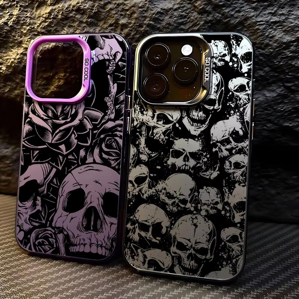 Heavy Duty Shockproof Black Art Skull Case For Iphone 17 Air 16 16e 15plus 14 13 12 11 Pro Max Matte Protective Back Cover