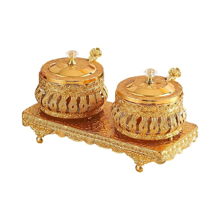 

Elegant Gold Colored Seasoning Canisters Including Lid Spoon Stand Condiment Holder For Kitchen Countertop