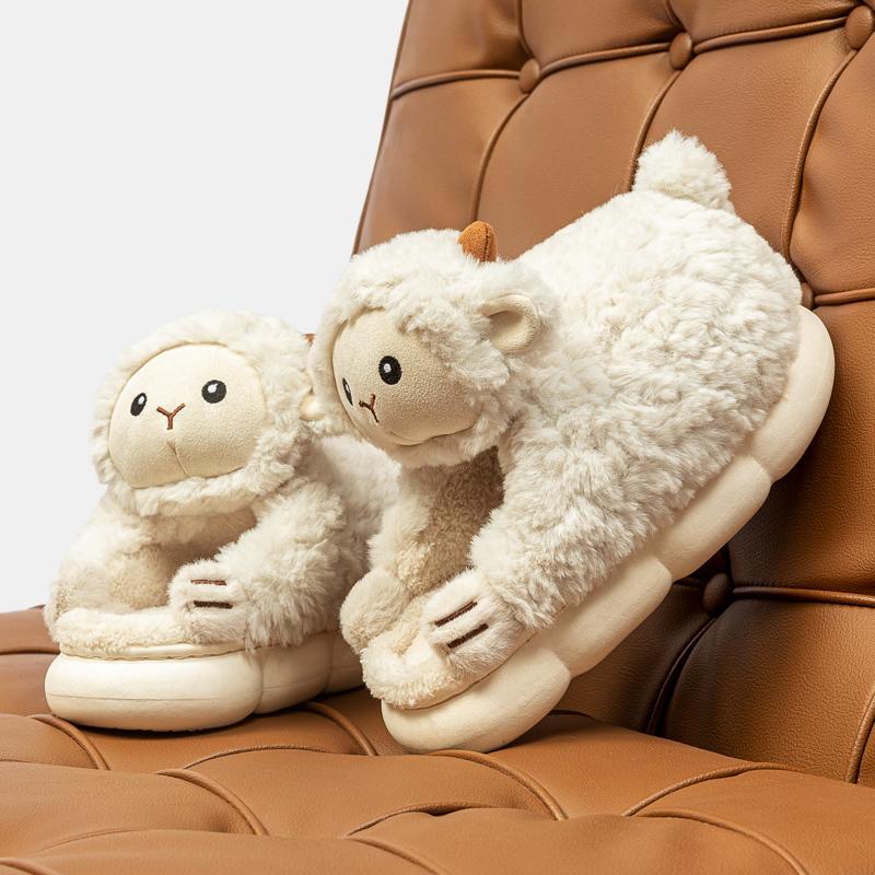 

Мультяшные овечки, пушистые хлопковые тапочки, женские зимние теплые домашние тапочки с мягкой подошвой, женские милые домашние хлопковые туфли для пар 44-45