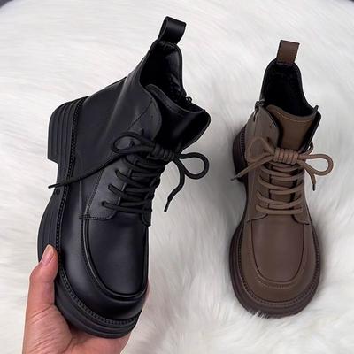 Botines marrones nuevos para mujer, botas de plataforma con cordones para otoño e invierno, botas punk para mujer, botines de combate con suela gruesa para mujer