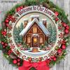 Christmas Wooden Welcome Sign with House Pattern - Navidad Round Sign for Front Door, Wall Hanging Decor - Ideal Christmas Decoration