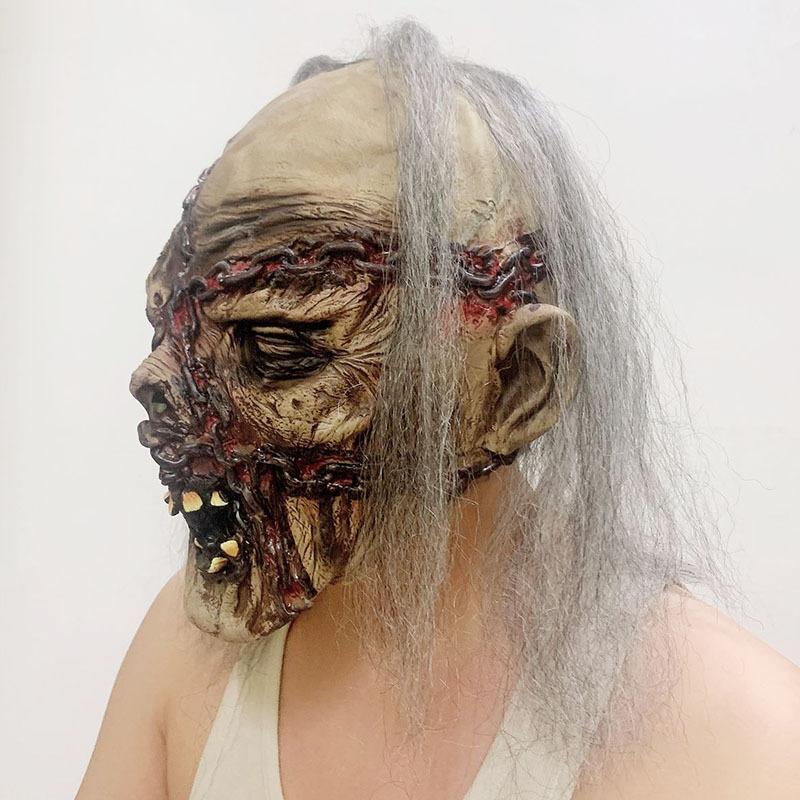 Halloween Ghost Face Latex Mask Haunted House Horror Scary Prank Funny Performance Prop Iron Chain Ghost Zombie Headgear