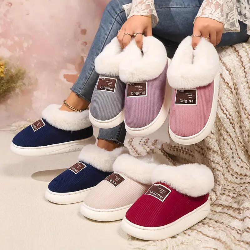 Women's Winter Slippers with Plush Faux Fur Lining - Non-Slip EVA Sole Indoor/Outdoor House Shoes, Slipon Shoes,Boots