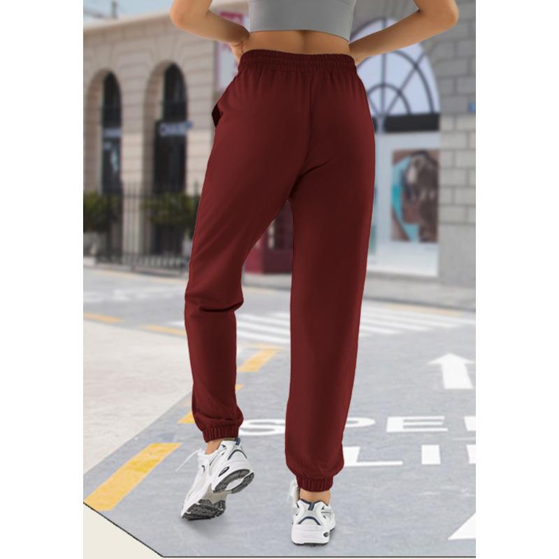 Women's solid color high-waisted sports and casual sweatshirt pants
