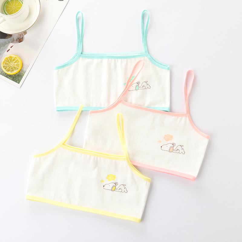 Girls' Cotton Breathable Training Bra - Wire-Free, Cartoon Design, Ages 8-12.