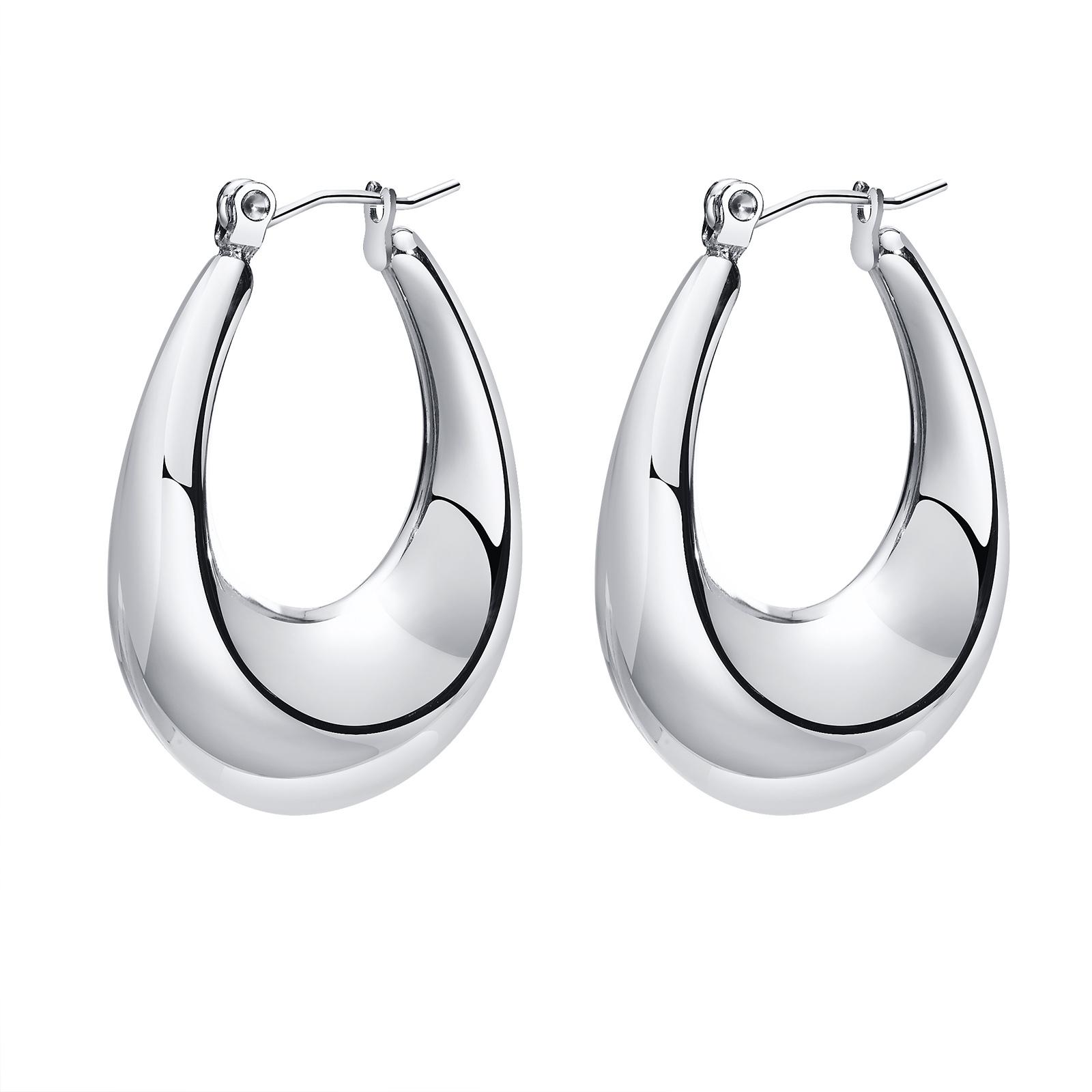 

Tube Thick Hoop Earring Silver Color, Geometric Earring Lightweight Stainless Steel Fashion Women Chrismas Gift