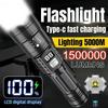 High Power Flashlight Zoomable Digital Display Outdoor Long Range Type C Rechargeable 3 Modes for Camping Hiking Emergency