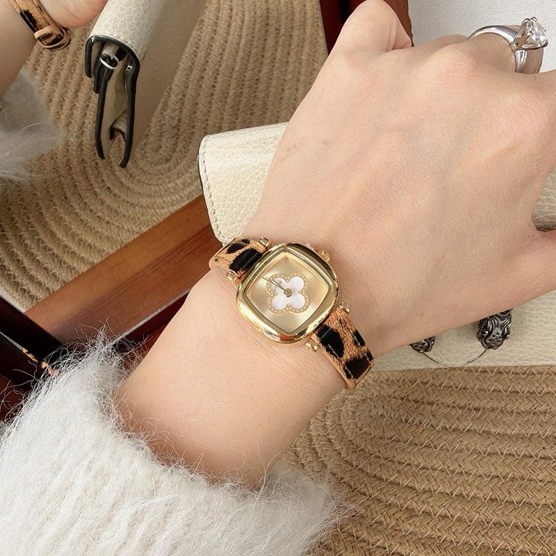 Neue Leder Leopardendruck Vintage Luxus Damen Quarz Uhr, High-End Damen Armbanduhr, Zeitmesser und Zubehör.