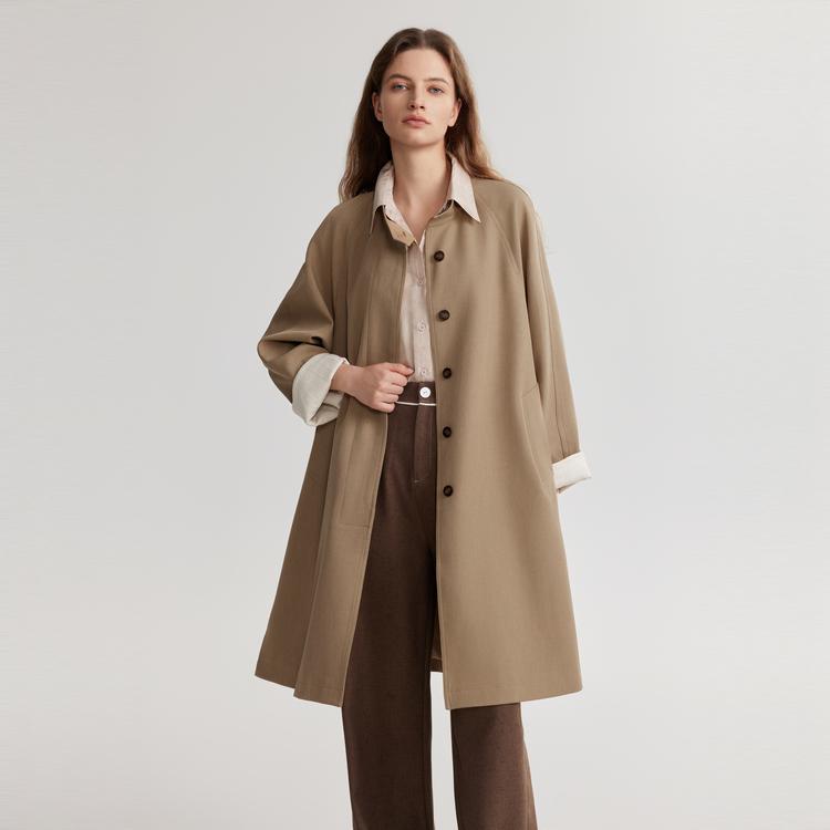 ELLE French Design Melange Petite Coat High-End Straight Long Trench Coat Women coats Khaki ED49346