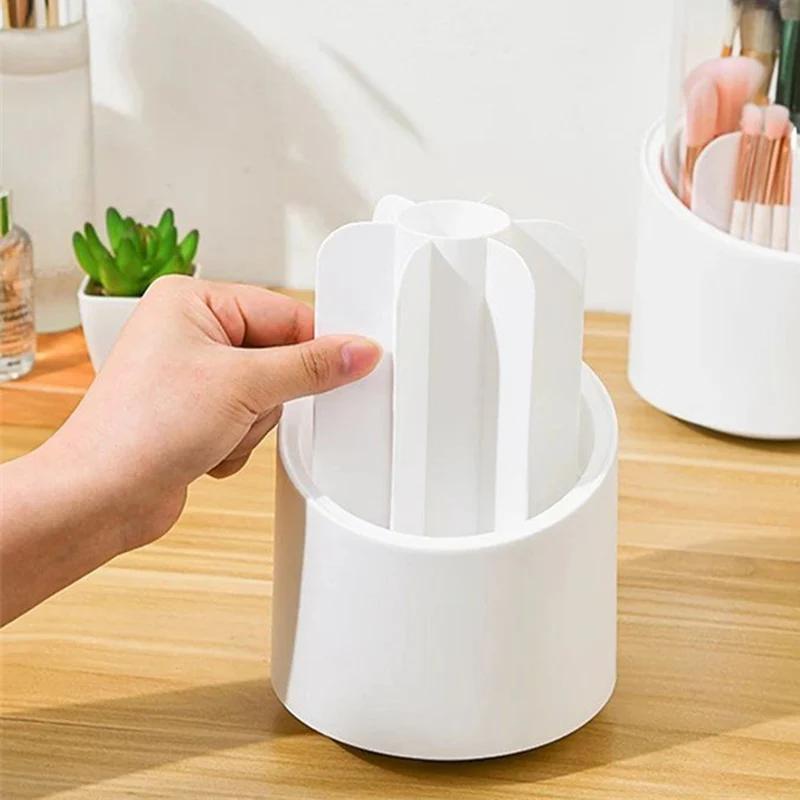 Desktop Cosmetic Brush Organizer 360° Rotating Makeup Brushes Holder 7 Grids Lipstick Eyebrow Pen Holder Eye Shadow Storage Box