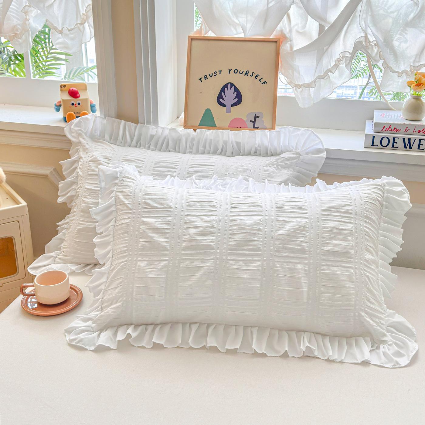 

French Pleated Envelope Pillowcase White Foam Gauze Ruffled Pillow Cover Texture Single Pillow Core Cover Home Dormitory Use Comfortable Bedding 40*60cm 2pcs pillowcase