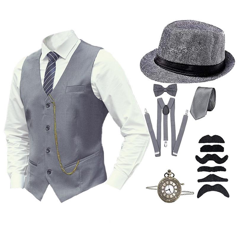 1920s Retro European & American Men s Gatsby Suit Vest & Shirt Set 3XL