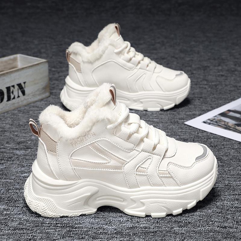 

TUINANLE Теплые зимние кроссовки Женские повседневные спортивные туфли Скейтборд кроссовки Плюшевый комфорт Снежные ботинки 42 бежевый