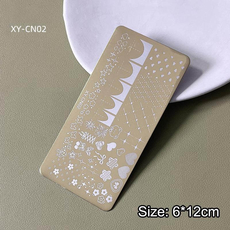 

12X6Cm Golden Rectangular Nail Stamping Plates Bowknot Butterfly Flower Cat Designs Nail Art Template For Diy Nail Decor Stencil 2