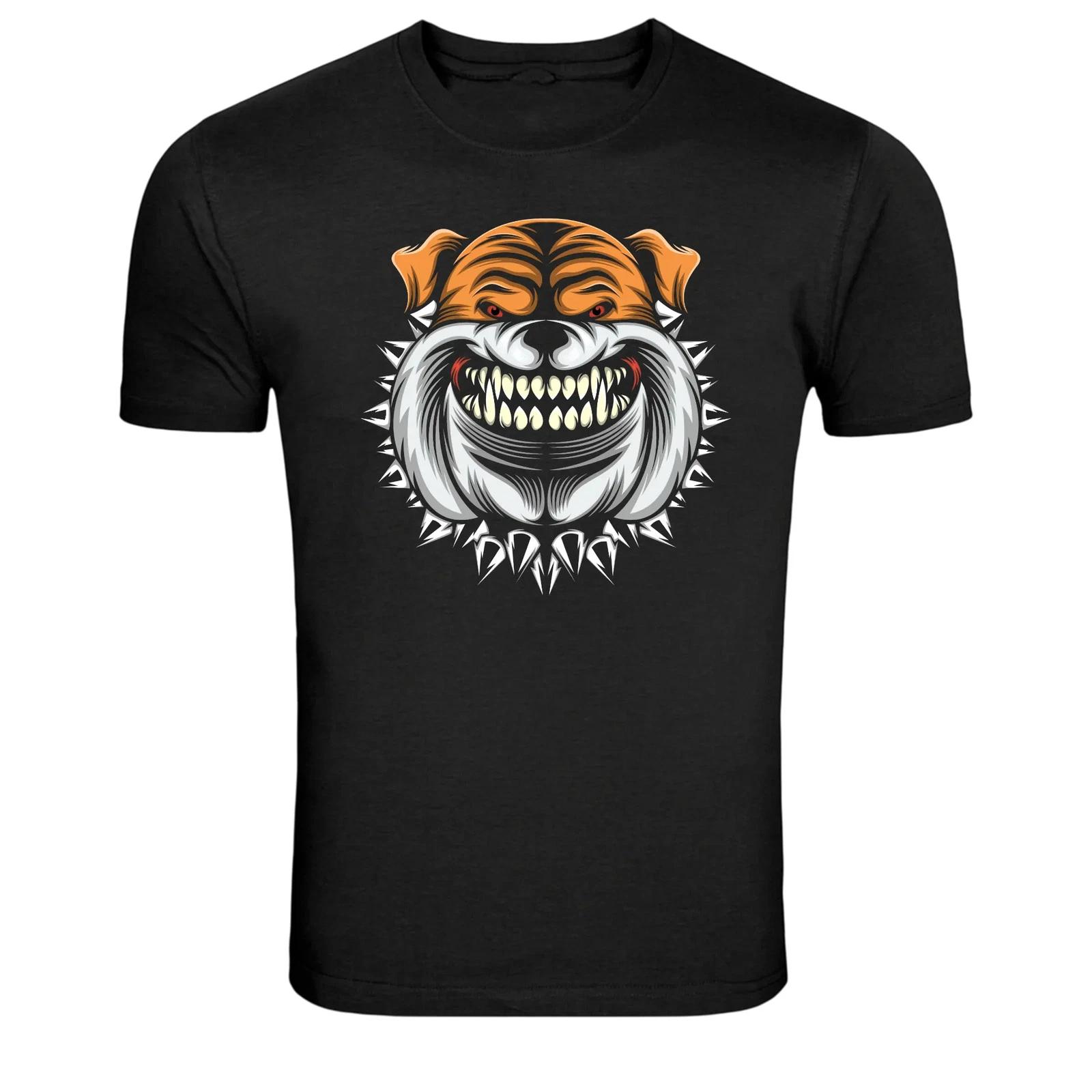 Angry Bulldog Head Spiked Collar Graphic T-Shirt L
