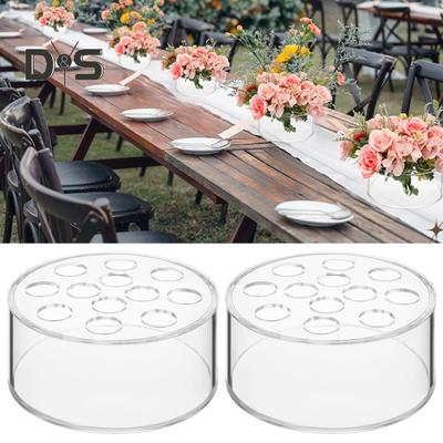 Jarrón acrílico transparente redondo de 1/3/6 piezas con 12 agujeros para decoración de centros de mesa de comedor, bodas, fiestas, soporte de flores hidropónico, recipiente transparente