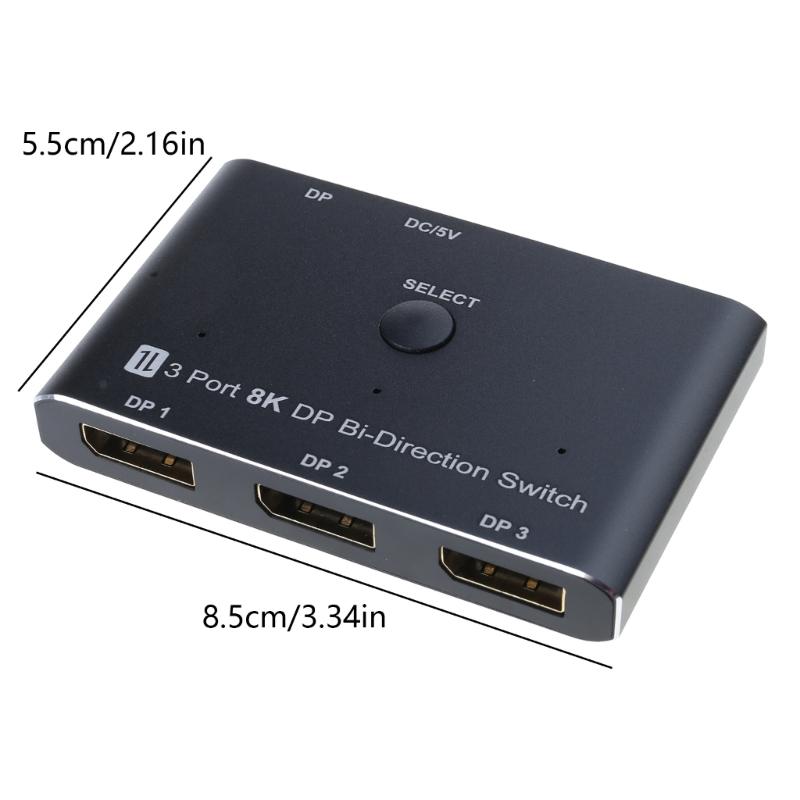 8K30hx  Switcher Bi Directional 3 Port DP1.4 To Multiple Screens Adapter Video Splitter
