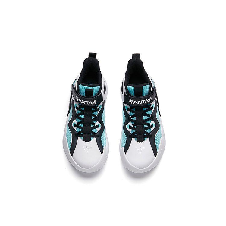 Anta Cement Nemesis Velcro Thick Sole Anti-Kick Shock Absorption Mid-Top Basketball Shoes Kids sneaker White Black Green A312131153A-5