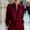 Damen Satin Stehkragen Langarm Bluse Farbe