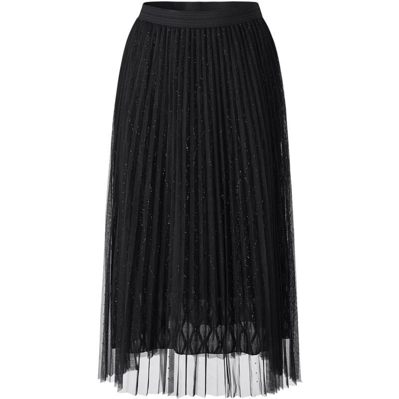 JUZUI Women s Elegant Silver Mesh Pleated A-Line Skirt S